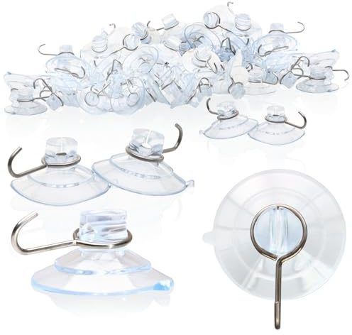 com-four® 40x Saugnapfhalter | Mehrzweck-Haken mit Metallhaken und Schlitz für die Lichterkette und andere Dekoration