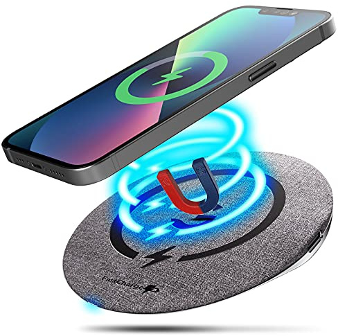 Galvanox Wireless Charger MagSafe Compatible with iPhone 15/14/13 Charging Qi Pad with Power Cable, 15W Fast Charge Compatible for iPhone 11/12/13/14/Pro Max (No AC Adapter) Space Gray