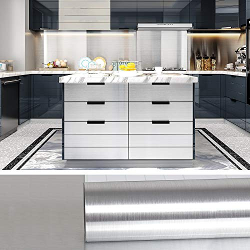 VEELIKE Klebefolie Silber Möbelfolie Küche 60cm x 900cm Selbstklebend Tapete Wasserfest Wandtapete für Küchenrückwand Arbeitsplatte Küche Tapeten Aluminiumfolie Küchentapete Vinyl Wanddeko Metall