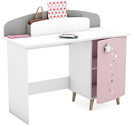 habeig, Kinderschreibtisch, Kindertisch, Tisch, Prinzessin, Spiegel, Tür, Schminktisch, Kindermöbel, (Rosa/Weiss)