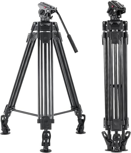 CAMBOFOTO 163 cm trépied Professionnel caméra en Aluminium avec tête Fluide 360°, Compatible avec DSLR/DSLR, Charge maximale 8kg (Noir)...