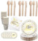 80 Pièces Vaisselle de Fête, Vaisselle en Papier, Vaisselle de Fête D'or, Fête Assiette en Papier Tasse Papier, Serviettes, Fourchettes, Cuillères et Couteau, pour les Fêtes (10 Personnes)