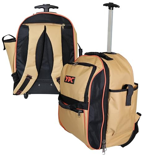 YPC Juggernaut Trolley Werkzeugrucksack XXL – Wasserfester Werkzeug Organizer, Stabiler Teleskopgriff, Tragegriffe & Kunststoffboden, Schultergurt mit Brustriemen, Sand, 54x36x25cm – 15kg Tragkraft…