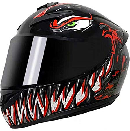 Motorrad Integralhelm DOT Sturzhelme mit 3 Linsenoptionen Roller Helme Motorrad Touristenhelm für Männer & Frauen täglicher Arbeitsweg (rotes Monster) (A,55~56cm M)