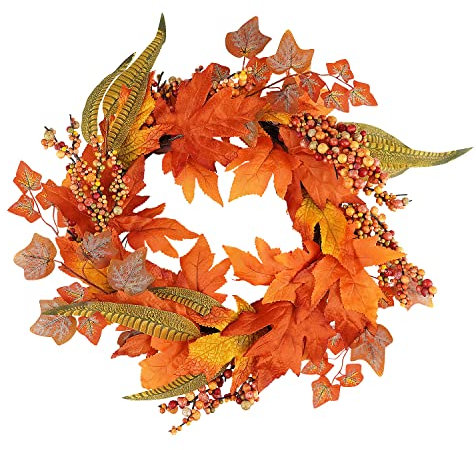 Ywlake Fall Maple Leaf Wreath for Front Door with Artificial Foam Cuttings Autumn Harvest Wreath for Fall Thanksgiving Hallween Home Party Decorations 15 Inches