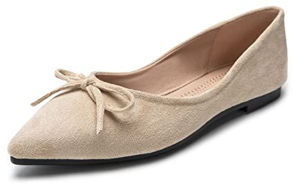 MACHSWON Womens Ballet Flat Slip On Bow Knot Ballet Pumps Dolly Shoes(Apricot, Size 5.5)