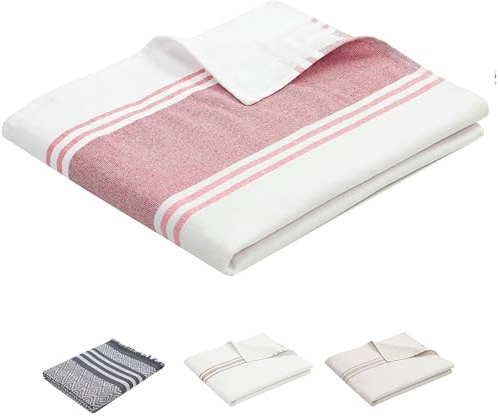 ZOLLNER Strandtuch - hautfreundliches und saugstarkes Badetuch in 70x180 cm - waschbar bis 60°C - Baumwollmix - sommerliches Design mit rosa Streifen - Oeko Tex® Zertifiziert
