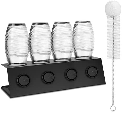Flaschenhalter für Soda Stream 4er Flaschen Abtropfhalter aus Edelstahl Abtropfständer mit Herausnehmbare Abtropfwanne und Deckelhalter für SodaStream Crystal und Emil Flaschen