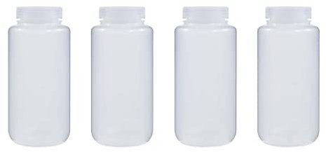 LUERFLEX Nature-Flaschen mit breiter Öffnung, PP-Kunststoff, mit Deckel, 1000 ml, 4 Stück