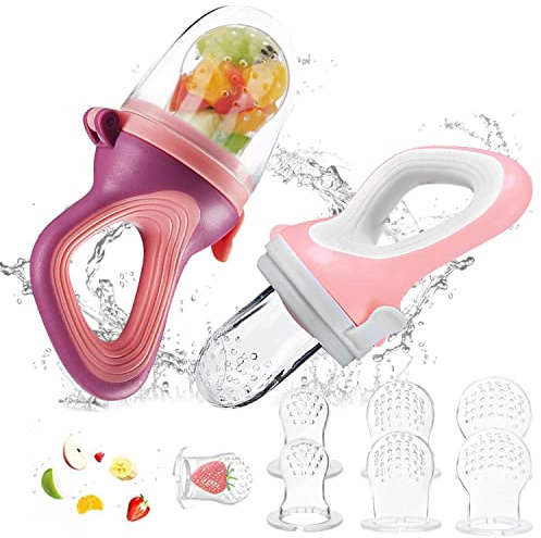 Fruchtsauger Baby ab 3 4 6 Monate, 2 Stücke Baby Fruchtsauger + 8 Silikon Sauger(3 Größen), 2023 Upgrade Version, Schnuller Zum Befüllen, Breisauger,Obst Schnuller Baby,Beißring Baby Kühlend,BPA Frei