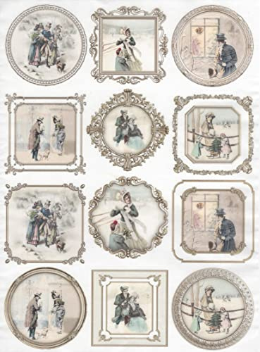 Zita´s Creative Reispapier A3 - Winter Walk Frames. Motiv-Strohseide, Strohseidenpapier, Decoupage Papier