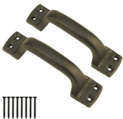 YWZHENYU Rustic Barn Door Handles Heavy Duty Cast Iron Gate Handle Vintage Gate Pull Handles for Cabinet Garage Fence Drawers of 2 Pcs