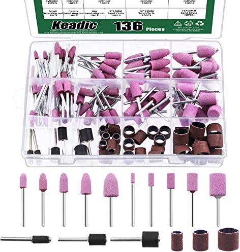 Keadic 136Pcs Polishing Grinding Wheels Set Contains Aluminum Oxide Sanding Drums Sleeves and Abrasive Sanding Drill Bit with 1/8 Shank, Rotary Tool Accessories Attachment for Metal Plastic Wood