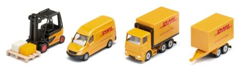 Siku 6324, DHL Logistik Set, 4-teilig, Metall/Kunststoff, Gelb, Viele Funktionen, Spielzeug-Set, Kombinierbar Modellen im gleichen Maßstab