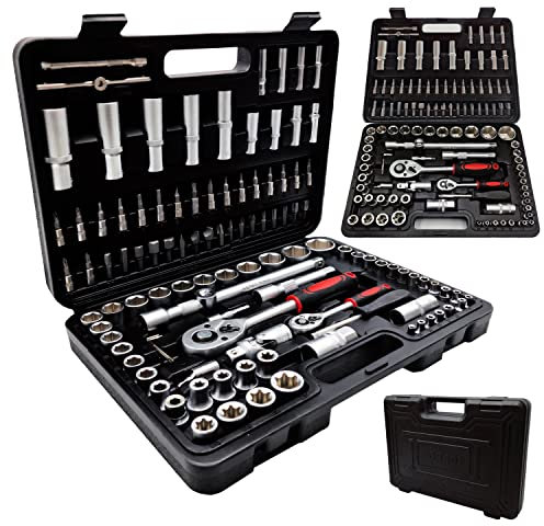 MAKA Valigetta Porta Attrezzi a Bussola Esagonali Professionale 108 Cricchetto Reversibile Pezzi Chiavi Inserti Avvitatori a Snodo Acciaio al Cromo Vanadio Punta Adattatore (108 Pezzi)