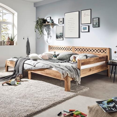 Ecolignum Familienbett Avola 270x200 Eiche, Massivholzbett mit geölter Oberfläche, FSC & PEFC Zertifiziert, modernes Design, Bettgestell ohne Matratze & Lattenrost, Massiv Bett Familien-Bett Bed