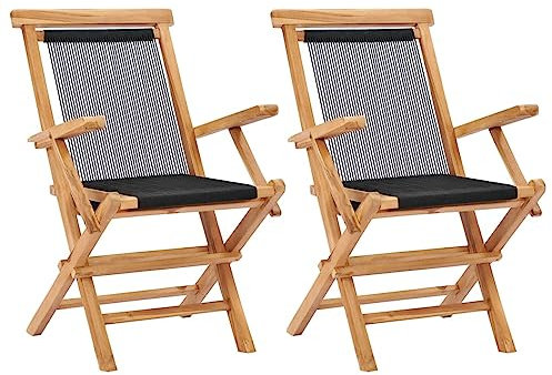 ZEYUAN Klappbare Gartenstühle 2 STK Balkonstuhl, Möbelsets, Gartensessel, Garten Stühle, Gartenmöbel, Balkon Stühle, Terrassenstühle, Hochlehner, Sessel Outdoor, Massivholz Teak und Seil