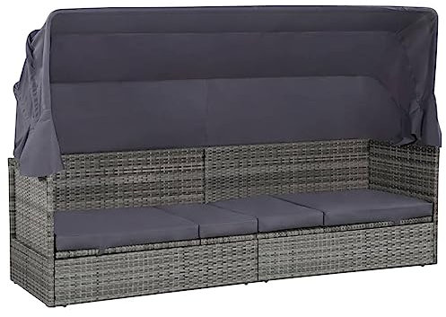 BaraSh Gartenbett mit Baldachin Grau 205×62 cm Poly Rattan TerassenmöBel AußEn Sonnenliege Rattan Sonnenliege Polyrattan Gartenliege Mit Auflage