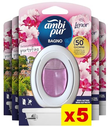 Febreze Bad Lufterfrischer, Blütenhauch, 5 Stück, Kontinuierliche Geruchsbekämpfung und -verhinderung für Badezimmer