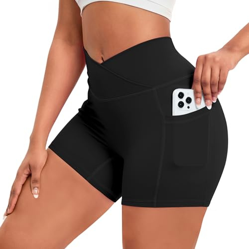Vertvie V Cross Gym Shorts Damen Workout Shorts V Waist Hohe Taille Kurz Sporthose Butt Lift Stretch Yoga Leggings mit Seitentaschen Push Up Radlerhose Sommer