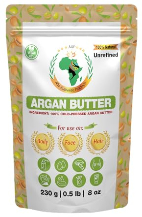 Authentic Raw Argan Butter | Butter | For DIY Face, Body, Hands | Unrefined | 100% Pure| Organic from Africa | Resealable Bag | 0.5 LB (230g)