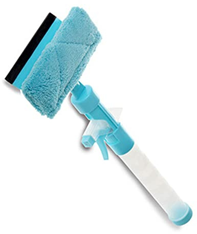 Luxury Multifunctional Window Glass Cleaning Brush With spray bottle/Soft Glass Scraper Glass Cleaner Helper Household Washing Cleaning Tool (Blue)