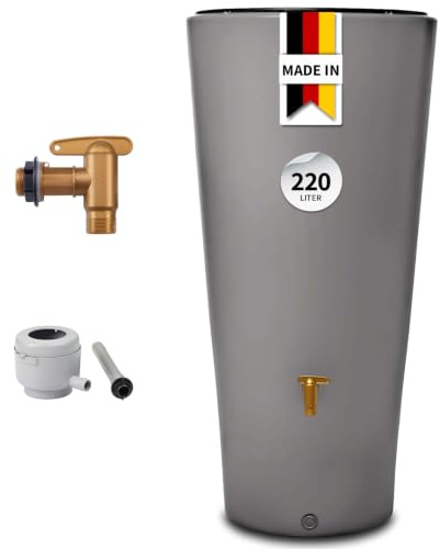 4rain Vaso 2en1 Barril para Agua de Lluvia 220 L Gris Zinc Incl. Grifo
