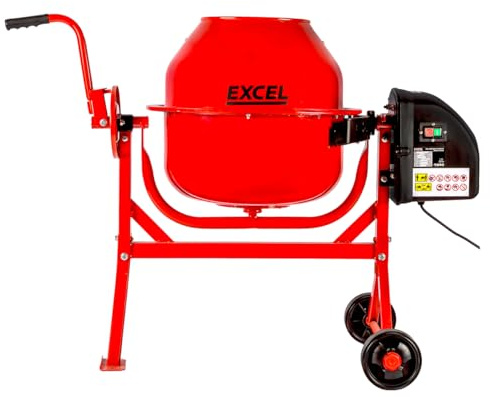 Excel 70L Portable Cement Concrete Mixer 240V/220W with Wheels - Electric Cement Mixer - Mortar Concrete Mixing Machine - Large Drum Capacity