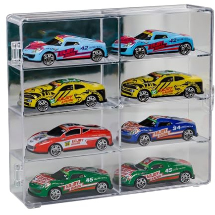 Plcnn Auto-Vitrine Im Maßstab 1:64 für Spielzeugautos, Aufbewahrungsorganisator, 8 Fächer, Durchsichtige Hotwheels-Autos-Spielzeug-Vitrine, Modellauto-Vitrine für Hotwheels und Streichholzschachtel