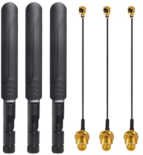 GTIWUNG 3 Pezzi 8dBi RP-SMA Antenna WiFi 16CM Dual Band 2.4/5/5.8GHz Wireless RP SMA WLAN-Antenna + 3 Pezzi 15cm Cavo Pigtail Femmina