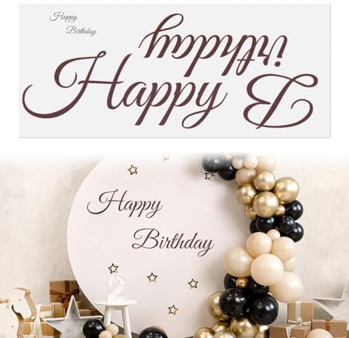 Cartel de Feliz Cumpleaños, Letrero Autoadhesivo Grande de Calcomanía de Feliz Cumpleaños Pegatina de Feliz Cumpleaños con Fuente Marrón para Suministros de Fiesta de Cumpleaños