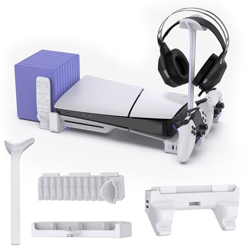 RGB Multi Funktions Station mit Twin Controller Ladegerät, Headset-Halter, USB Hub, Spiele- und Fernbedienungsablage für Playstation 5 Slim Disc und Digitalversion (NICHT PASSEND für 2020 PS5)