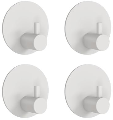 Feligio - Ganci autoadesivi, 4 pezzi, in acciaio inossidabile, ganci adesivi bianchi, per bagno, cucina e porta, per appendere asciugamani, chiavi e cappotti