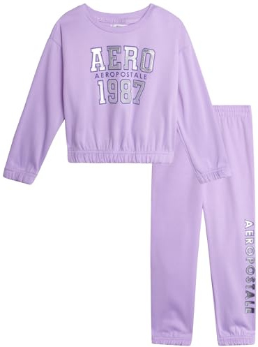 AEROPOSTALE Girls 2 Piece Fleece Graphic Crewneck Sweatshirt & Jogger Pants