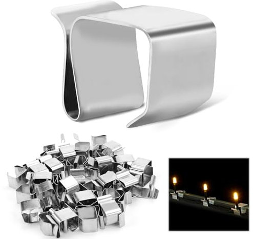 KXVXXV 50 Stück Dachrinnenhaken für Lichterketten, Edelstahl Mini Dachrinnenhalter, Weihnachtslicht Clips, Outdoor Lichterkette Befestigung