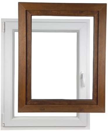 ALUCON Fenster 600x800 mm – Kunststofffenster 60x80 cm – Flügelfenster Innen Weiß/Außen Nussbaum – DIN Links