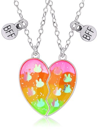Söt kanin BFF-halsband för 2 flickor, vänskap magnetisk lutning hjärthänge halsband, bästa vänner matchande halsband, påsk födelsedag alla hjärtans dag smyckesgåva för flickor kvinnor systrar vänner,