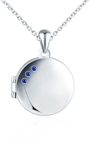 INFINIONLY Damen Mädchen Runde Medaillons Halskette 925 Silber Ketten Anhänger mit Zirkonia Kreative Foto Halsketten zum Öffnen Souvenir Lockets