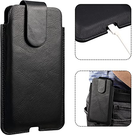 Handy Gürteltasche Herren Leder, Klein Handytasche Gürtel Herren, 6.1 Echtes Leder Hüfttasche Bauchtasche Gürteltaschen Laufgürtel Portemonnaie Damen Handyhülle Holster mit Gürtelschlaufe, Schwarz