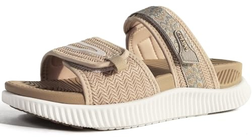 KuaiLu Sandalias Deportivas Mujer Comodas Diario Caminar Confort Ortopedicas Fascitis Plantar Plantillas Trekking Chanclas Salir Cuero Verano Abierta Antideslizantes Agua Rio Chancletas Beige 38