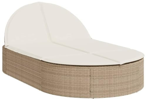 Gecheer Doppel-Sonnenliege mit Auflagen Doppelliege Gartenliege Relaxliege Rattanliege Strandliege Beige Poly Rattan