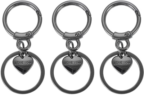 PATIKIL Runde Feder-Schnapphaken, 3 Stück Schwenk-Ring-Clip Schlüsselanhänger Zinklegierung Trigger O-Ringe Schnalle mit Herzanhängern für Geldbörse Handtasche DIY-Zubehör, Schwarz