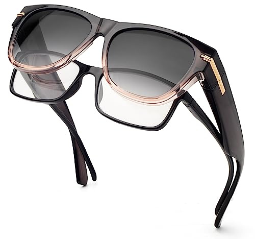 Face Shadow Überzieh Sonnenbrille über Normale Brille UV400 Schutz, Überbrille für Brillenträger Damen,Übergroß Polarisiert Blendschutz Ultra Leicht Fahren Angeln