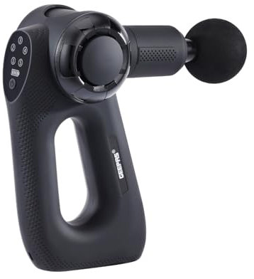 GEEPAS Portable Massage Gun Deep Tissue | 4 Heads 3 Adjustable Angles 5 Speeds | Muscle Massager for Pain Relief & Recovery | USB-C Rechargeable 6H Battery | Gifts for Men Women 2-Year Warranty Black