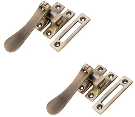 Infinity Decor Victorian Pack of 2 Antique Brass Casement Fastener Window Latch – Spoon Handle Catch Ideal for Casement Windows