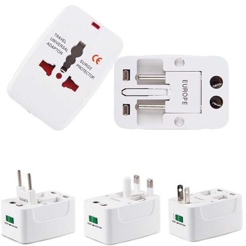 Adaptador Enchufe Universal para Viajes, Internacional, Multifunción, Todo en uno, con 2 Puertos USB. Compatible con más de 150 países, Incluyendo Europa, Australia, UK y EU 514125