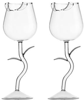MVIWEO Juego de 2 copas de vino tinto creativas de 150 ml, con forma de rosas, copas de cóctel, copas de vino, flores, vasos de rosas, juego para regalos/fiestas/cenas/bodas (transparente)