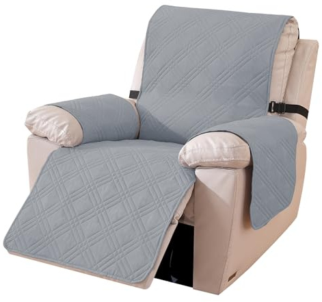Ystyle Copripoltrona Relax Reclinabile, Reversibile Copri Poltrona Con Braccioli Universale, Copertura Poltrona Elettrica Antigraffio Antimacchia (1 Posto Grande, Grigio Chiaro + Beige)