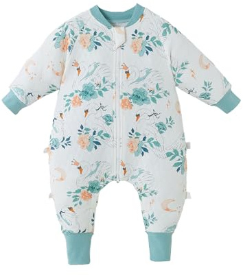 Baby-Schlafsack, 1,5 Tog, mit Füßen, 100 % Baumwolle, Neugeborenen-Schlafsack mit Beinen, Unisex, tragbare Decke, Pucksack für Neugeborene, 0–3 Jahre, blau, S