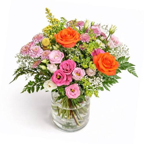 Blumenstrauß Flower Power in RosaGelb, mit Craspedia, Eukalyptus, Rosen | 16 Stiele, RosaGelb Farbe, 7-Tage-Frischegarantie, Floristen Qualität, Frische Blumen, Ideale Geschenkidee | BLOOMY DAYS